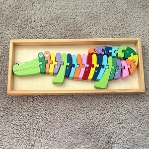 Colorful Wooden Crocodile Alphabet Puzzle for Kids
